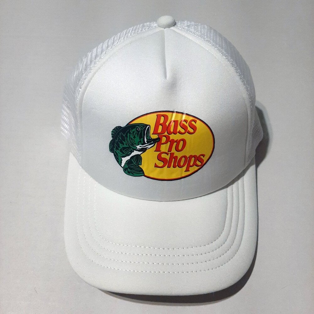 Bass Pro Shops white snapback hat heat transfer logo OSFM adjustable NEW